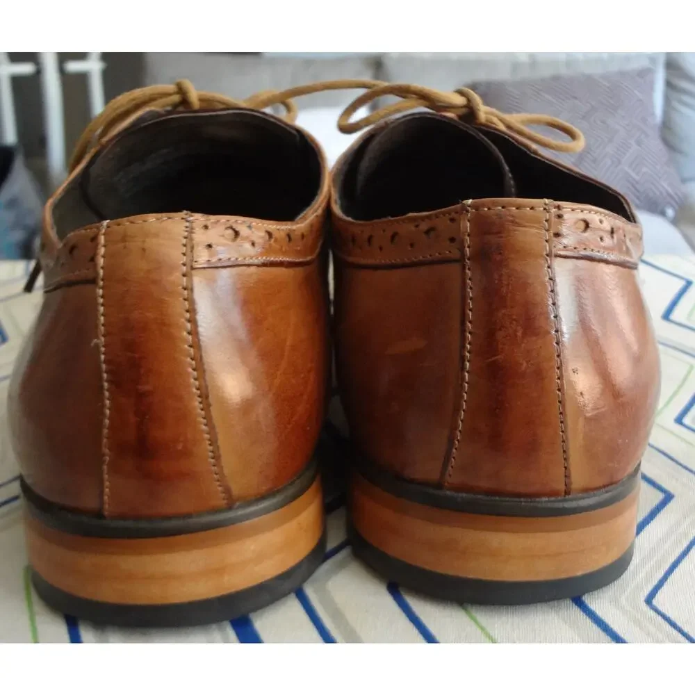 Stacy Adams Brogue Wingtip Lace Up Oxford Brown Leather Men 9 Dress Shoes